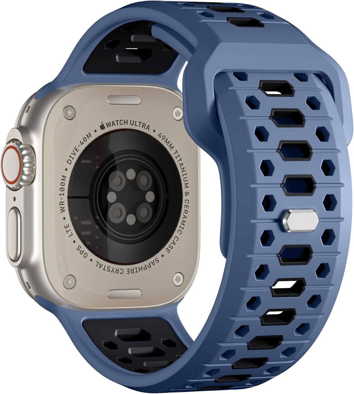 Blue Gray & Black 26MM Width Breathable Silicone Sport Band Compatible with 49Mm Apple Watch Ultra 2/1, 46Mm Series 10, 45Mm Series 9 8 7, 44Mm Series 6 5 4 SE 2/1, 42Mm Series 3 2 1
