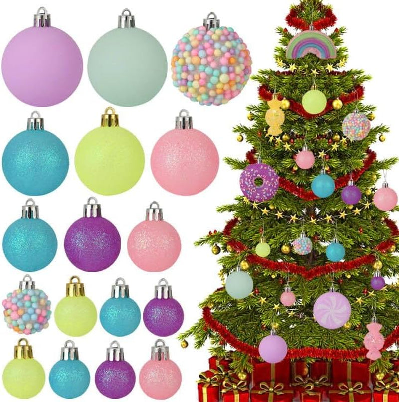 Christmas Tree Ornaments, 40 Pack Christmas Ornaments Set Pink Yellow Light Green Shatterproof Xmas Ornaments Decoration for Tree Home Holiday Party Centerpiece Garland Decor