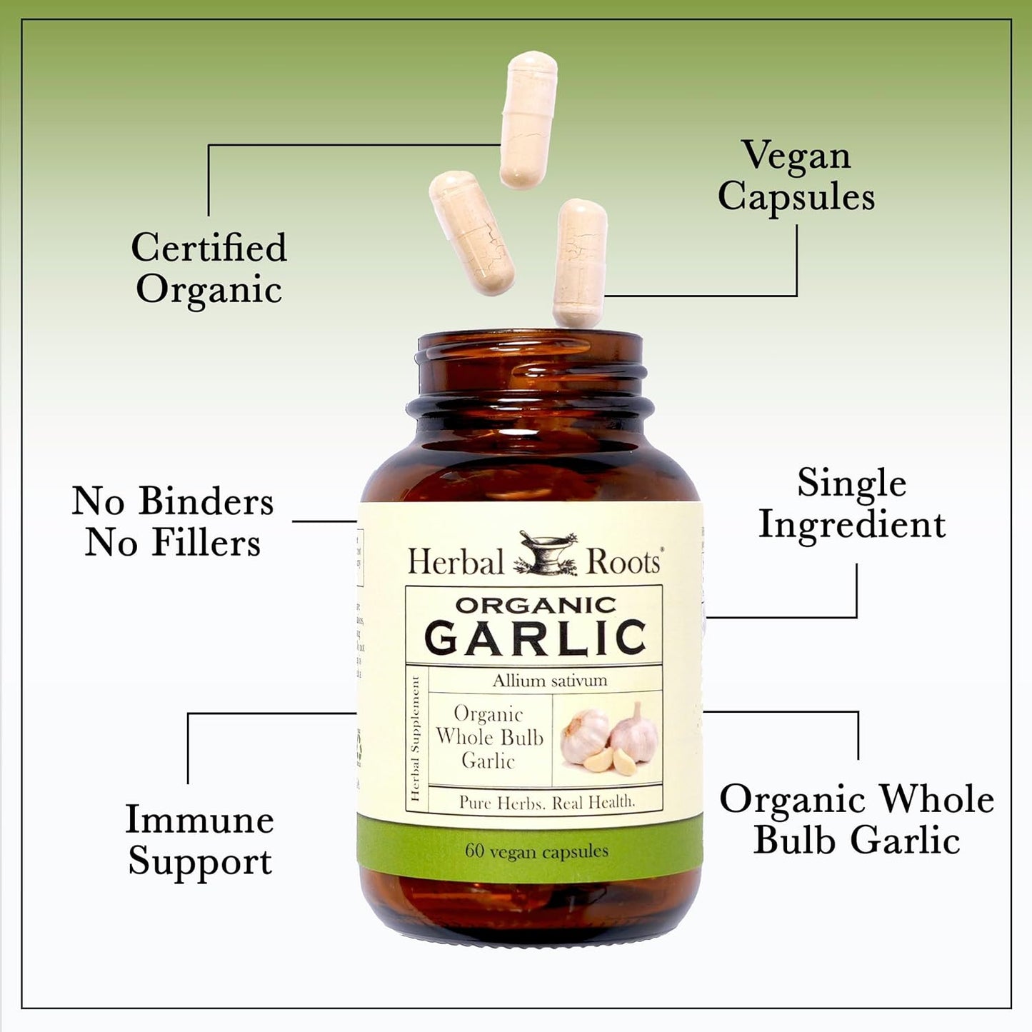 Organic Whole Bulb Garlic Pills - Potent Extra Strength | 600 Mg - 60 Organic Vegan Capsules TLBH