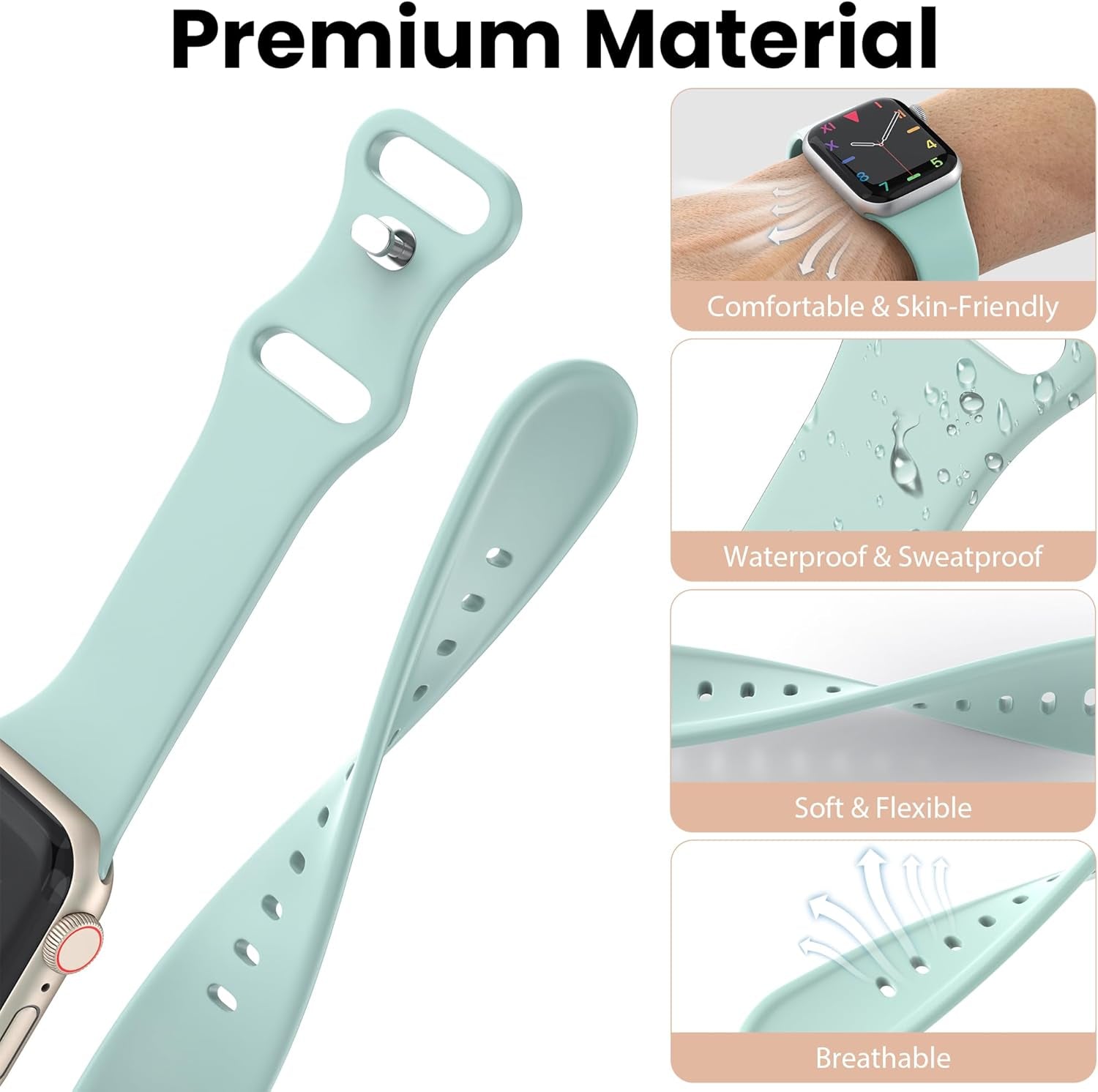6 Pack Bands Compatible with Apple Watch Band 49Mm 46Mm 45Mm 44Mm 42Mm 41Mm 40Mm 38Mm for Women Men, Sport Silicone Breathable Strap for Iwatch Series Ultra 10 9 8 SE 7 6 5 4 3 2 1