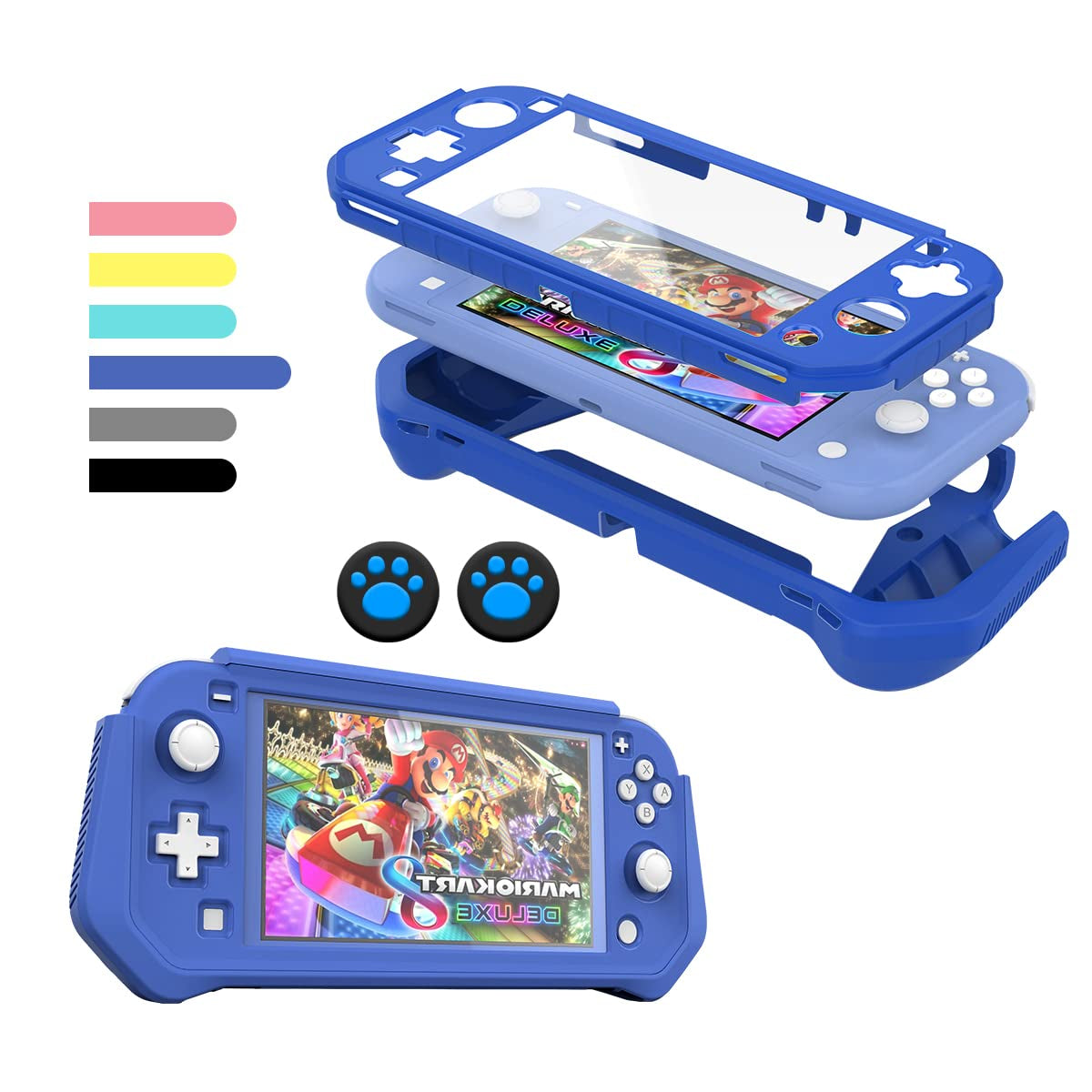 Switch Lite Case Protective Case for Nintendo Switch Lite, Case Compatible with Nintendo Switch Lite Hand Grip Case with Detachable Tpu+Built-In PC Screen Protector & 2 X Thumb Grip Caps (Navy Blue)