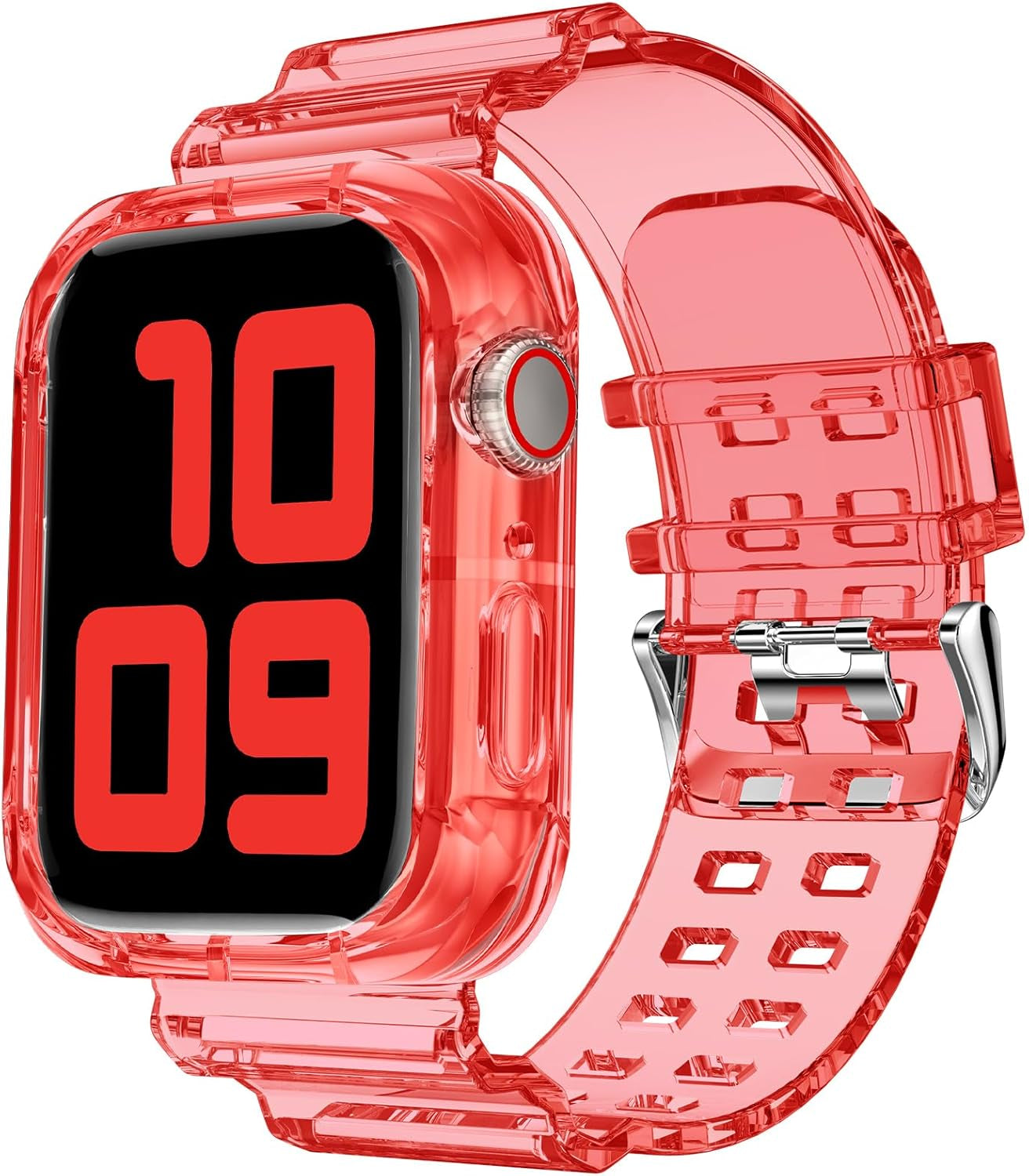 Compatible for Clear Apple Watch Band with Bumper Case, Women Men Glitter Bling TPU Sport Strap for Iwatch SE Ultra Series 10 9 8 7 6 5 4 3 2 1
