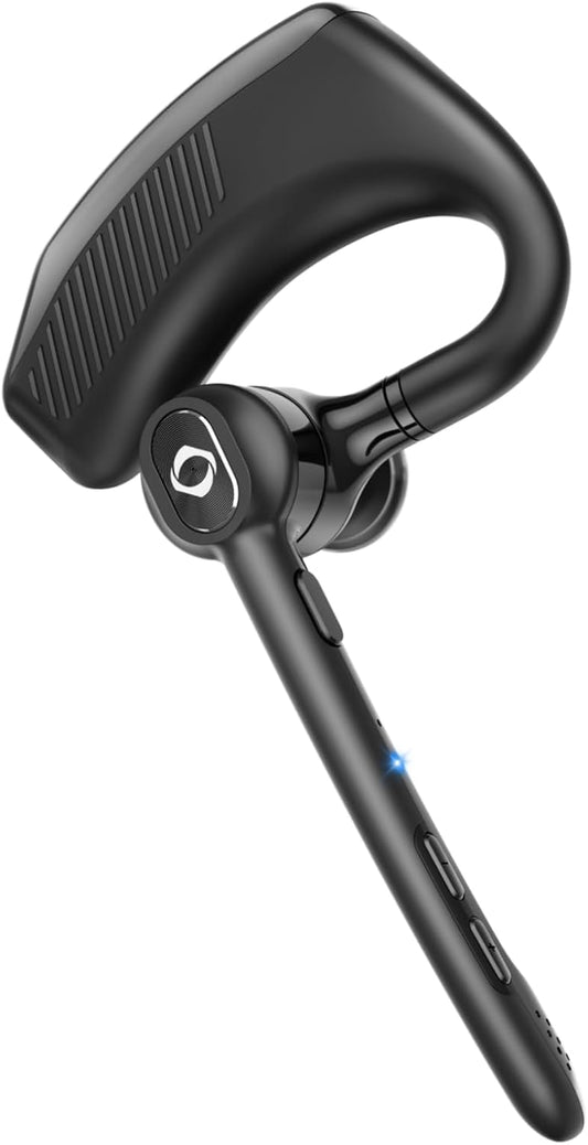 Wireless Headset Bluetooth Earpiece with Dual Noise Canceling Microphone Hands Free Headphones Single Ear Earphone over Ear Earbud for Iphone Samsung Android Cellphones TV PC Trucker Game Work TRUCK DRIVER