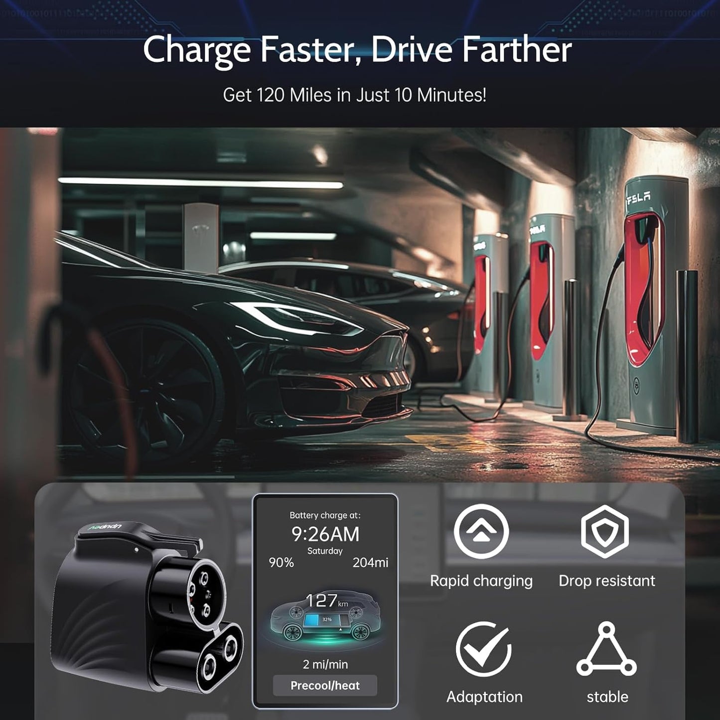 NACS to CCS1 Tesla Supercharger Adapter, Fast Charge Your CCS1 EV at Tesla Superchargers, Electric Vehicle Fast DC Charging Adapter Compatible with Ford, GM, Rivian, Volvo, and Polestar Evs