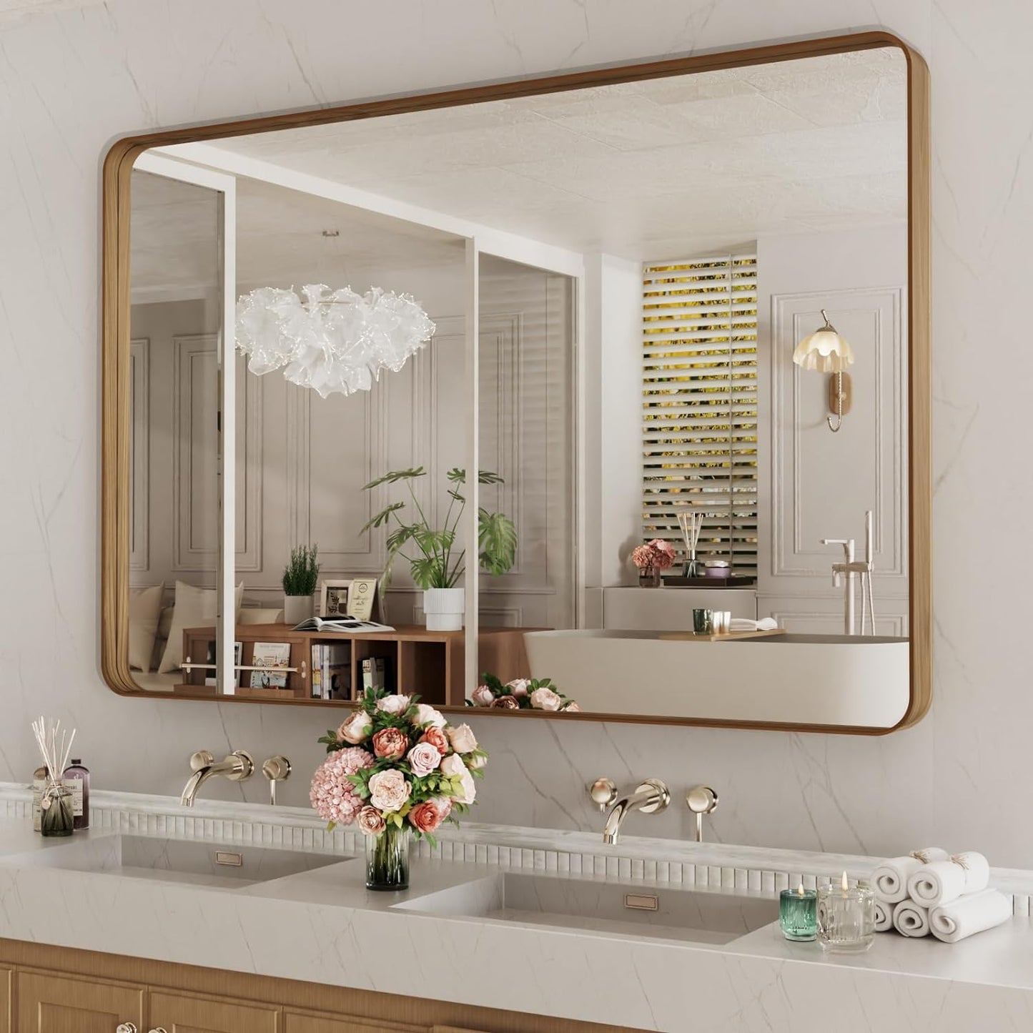 50X30 Inch Black Metal Framed Bathroom Mirror for Wall, Matte Black Bathroom Vanity Mirror Farmhouse, Large Rounded Rectangle Mirror, Anti-Rust, Tempered Glass, Hangs Horizontally or Vertically