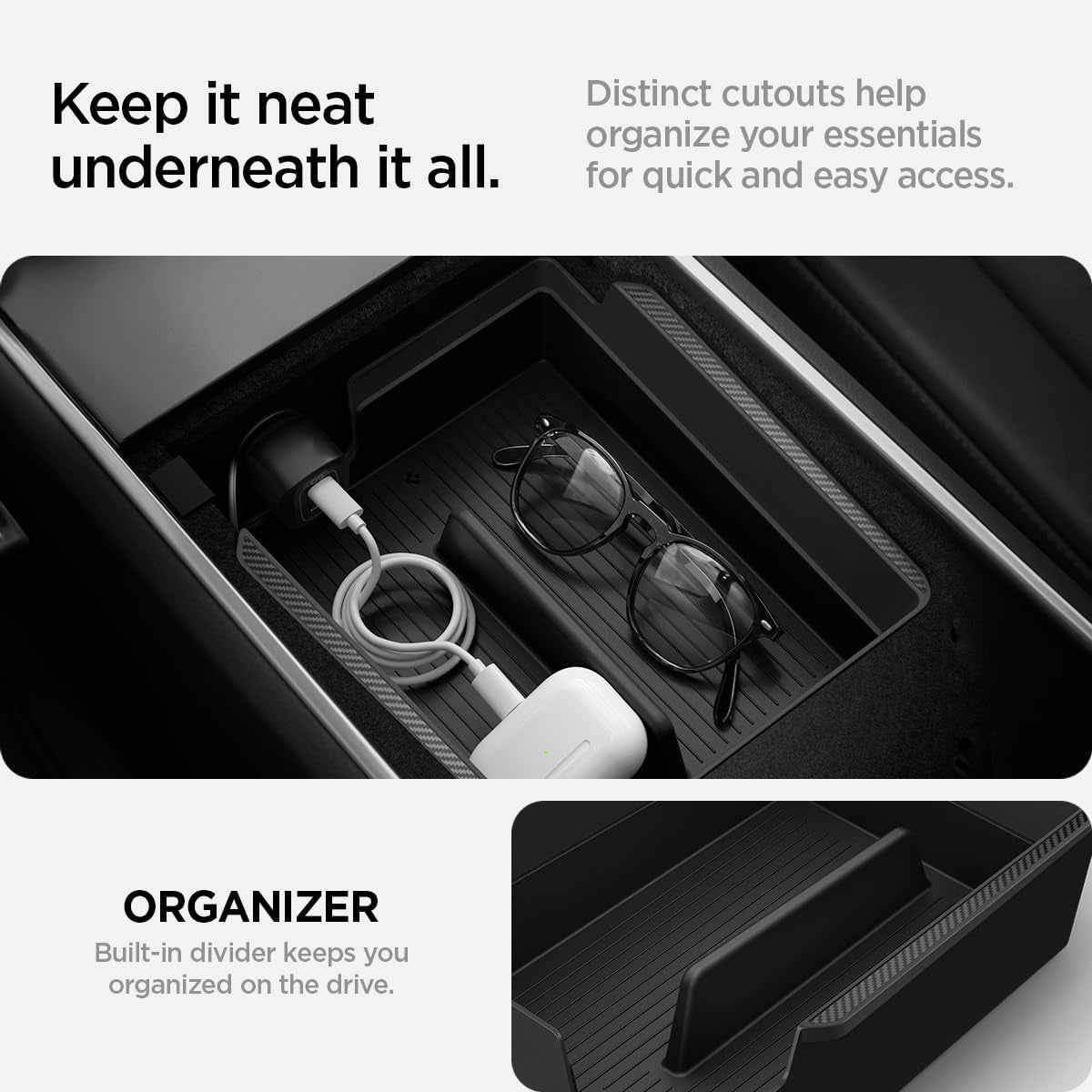 Armrest Console Organizer (Carbon Edition) Designed for Tesla Model 3/Y 2024/2023/2022 [Not Compatible with Model 3 2024 Refresh]