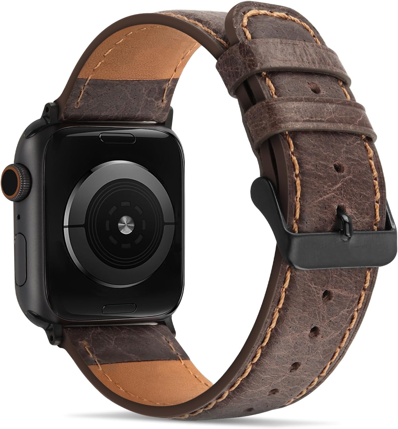 Bands Compatible with Apple Watch Band 49Mm 45Mm 44Mm 42Mm Men Genuine Leather Replacement Bands Compatible with Apple Watch Ultra 2 Ultra SE 2 SE Series 9 8 7 6 5 4 3 2 1, Dark Brown