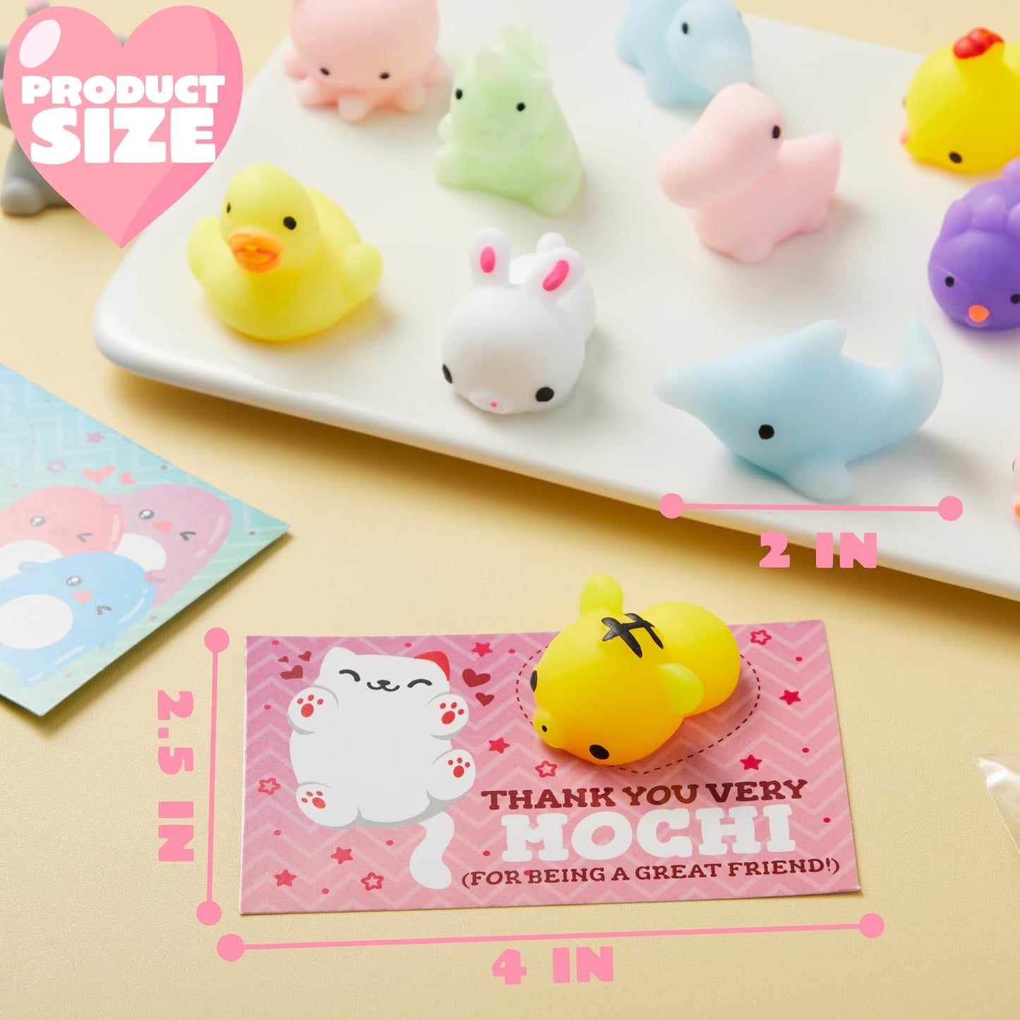 28 Packs Valentines Day Squishy Toy Gift Cards for Kids, Kawaii Mochi to Squeeze with Cards, Mochi Squishy Toy Stress Relief Fidget Toy for Kids Classroom Exchange Prizes Valentine Party Favor