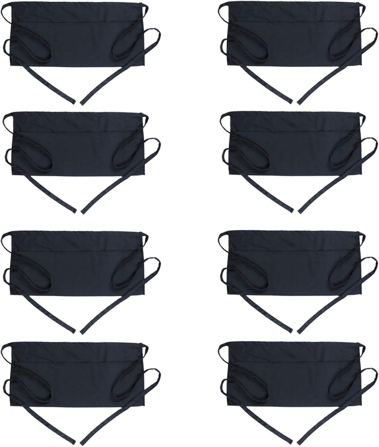 Waist Apron with 3 Pockets - Black Waitress Waiter Server Short Aprons
