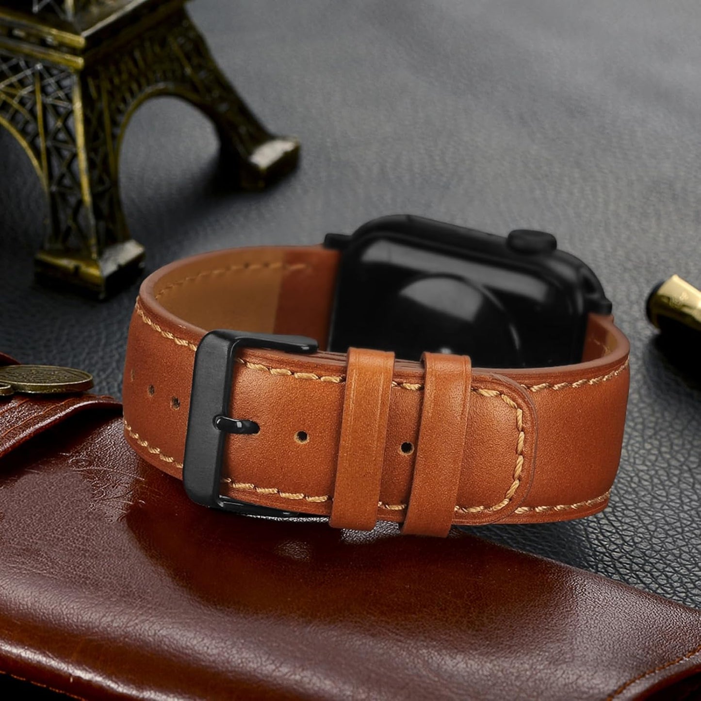 Bands Compatible with Apple Watch Band 49Mm 45Mm 44Mm 42Mm Men Genuine Leather Replacement Bands Compatible with Apple Watch Ultra 2 Ultra SE 2 SE Series 9 8 7 6 5 4 3 2 1, Classic Brown