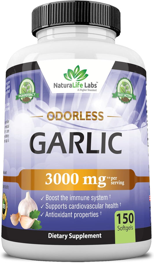 Odorless Garlic 3000 Mg per Serving Immune System Support - 150 Soft Gels TLBH