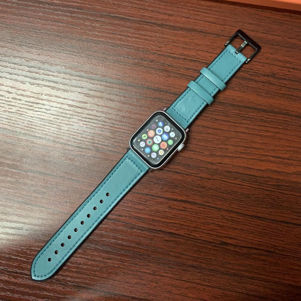 Compatible with Apple Watch Band 49Mm 45Mm 44Mm 42Mm 41Mm 40Mm 38Mm, Genuine Leather Bands Strap for Iwatch Ultra SE SE2 Series 8 7 6 5 4 3 2 1 (Blue,38Mm/40Mm/41Mm)