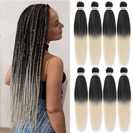 Pre Stretched Braiding Hair Ombre 22 Inch 8 Packs Synthetic Crochet Braids Hot Water Setting Professional Soft Yaki Texture Synthetic Hair Extensions(22 Inch 1B/613)