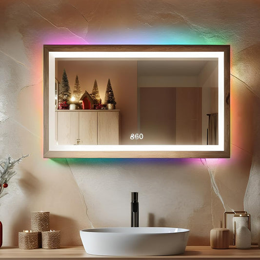 40"X24" RGB LED Bathroom Mirror, Front and Backlit Smart Mirror, LED Mirror for Bathroom with 3 Colors, Vanity Mirror with Lights, Anti-Fog Wall Mounted, Dimmable Touch Switch Control, Memory
