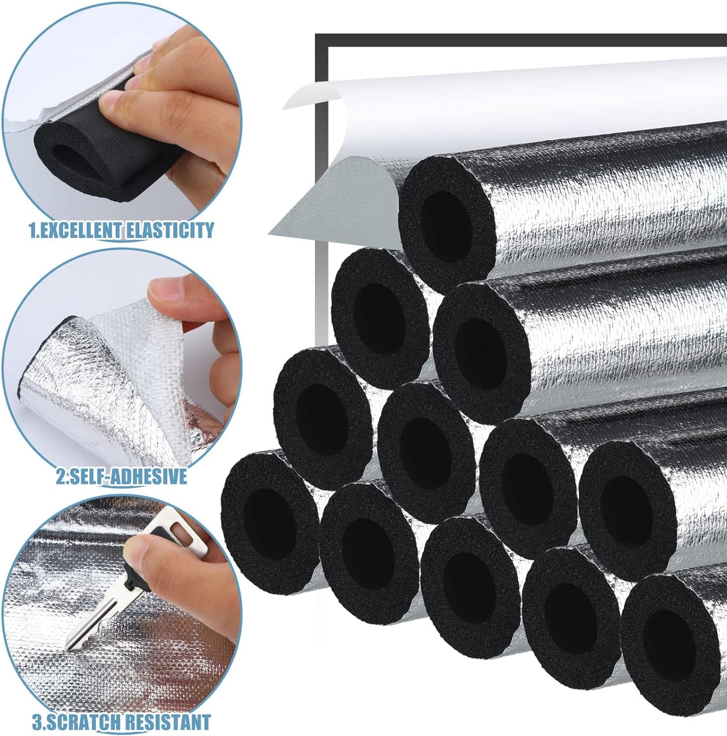 Self Adhesive Foam Pipe 12 Pack Pipe Insulation Freeze Protection for Pipe Insulation Foam Insulation Pipe for Outdoor Water Pipe Insulation, Outdoor Winter Irrigation, Sprinkler(0.6 Inch/ 15 Mm)