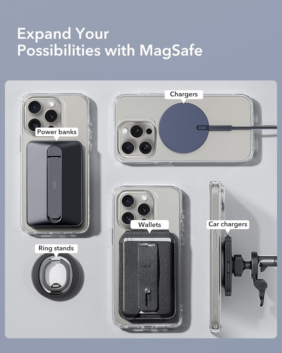 for Magsafe Ring, Ultra-Thin(0.4Mm) for Magsafe Sticker,6 Pack Universal Magnetic Wireless Charger Conversion Kit for Iphone 16/16E/15/14/13/12, Galaxy S24/S23, Magsafe Accessories, Black & Silver