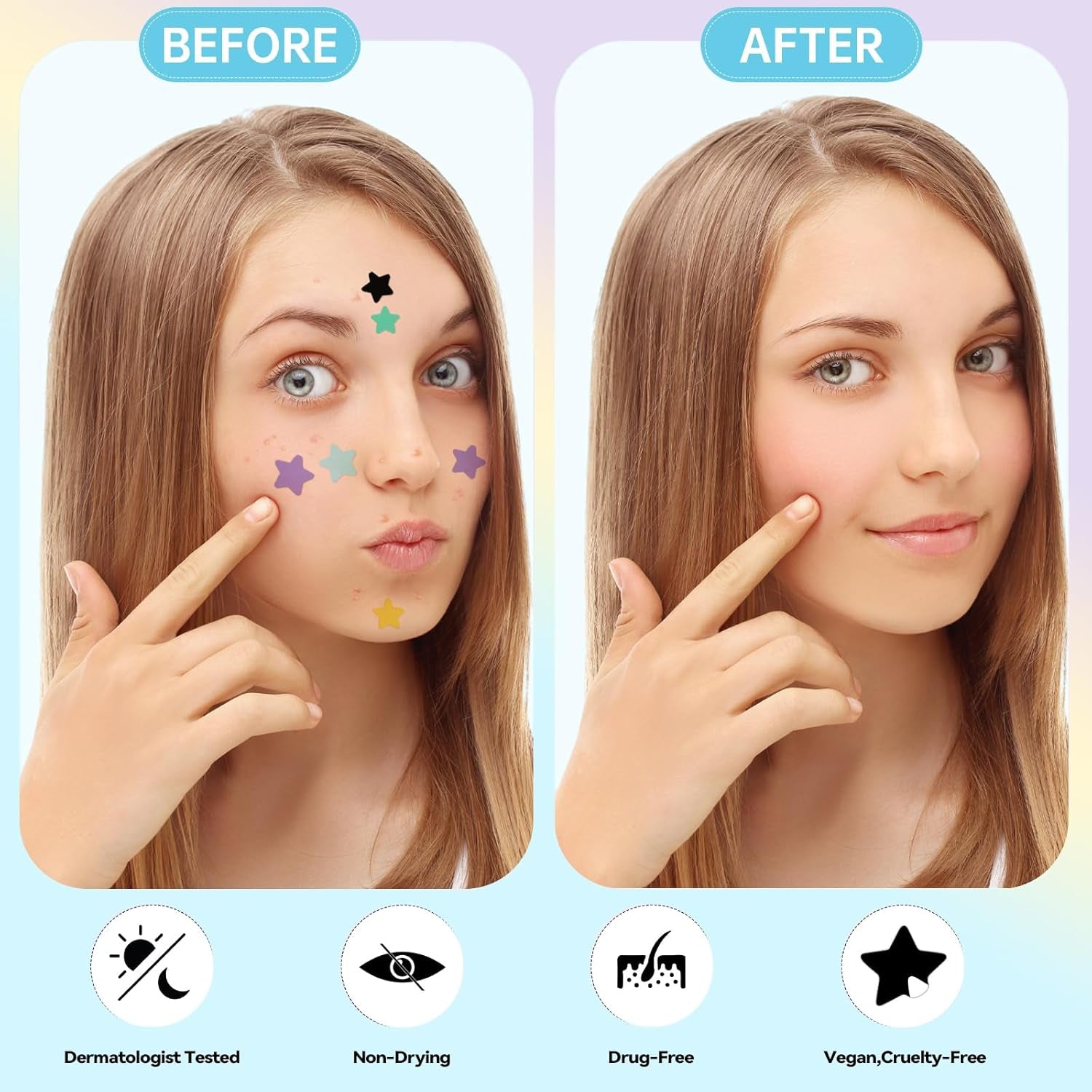 Pimple Patches for Face, Cute Star Zit Covers, Stars Hydrocolloid Acne Patch, for Sensitive Skin, with Tea Tree, Salicylic Acid & Cica Oil (10Mm&12Mm) 420 Count