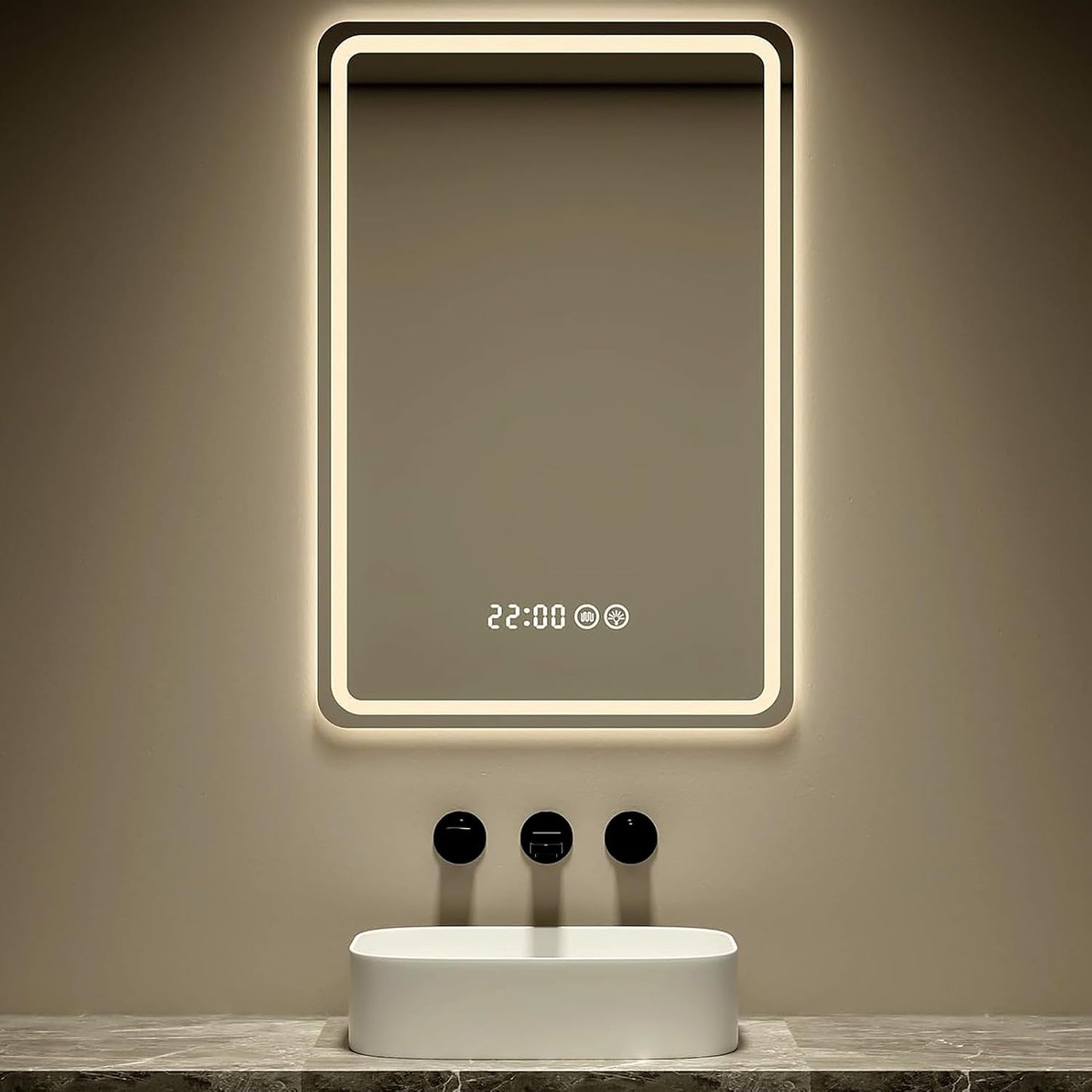 Led Bathroom Mirror Smart Mirror with Anti-Fog, Adjustable 3 Color3 Light, Wall Mounted anti Fog Lighted Smart Vanity Mirror with Time & Temperature Display (20''X28'')