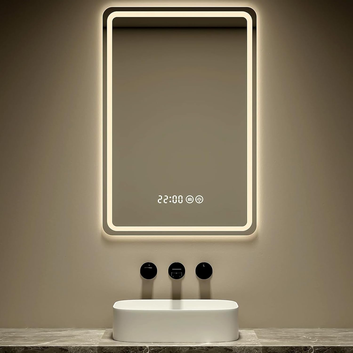 Led Bathroom Mirror Smart Mirror with Anti-Fog, Adjustable 3 Color3 Light, Wall Mounted anti Fog Lighted Smart Vanity Mirror with Time & Temperature Display (20''X28'')