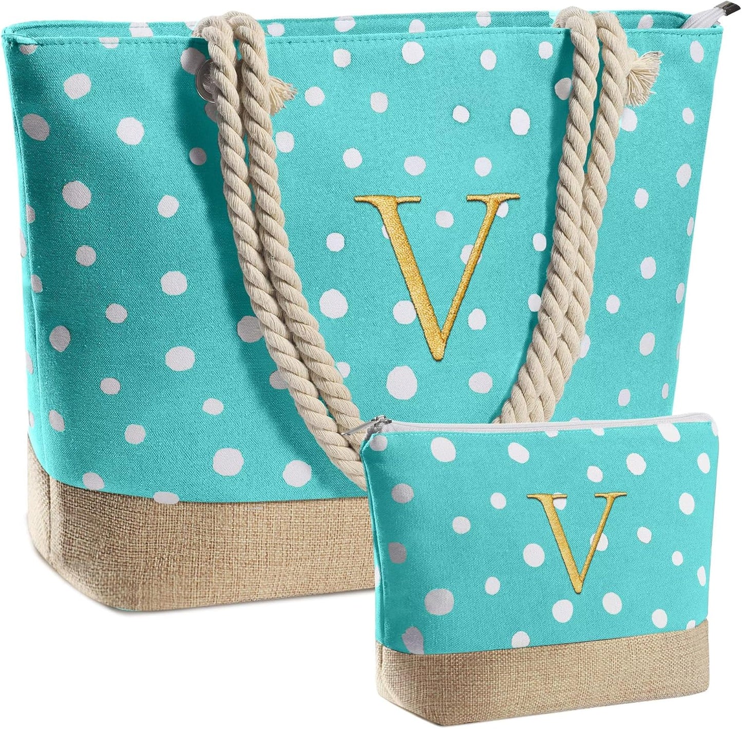 Gifts for Women - Personalized Birthday Gifts for Mom Friend, Travel Gifts Beach Tote Bag & Makeup Bag