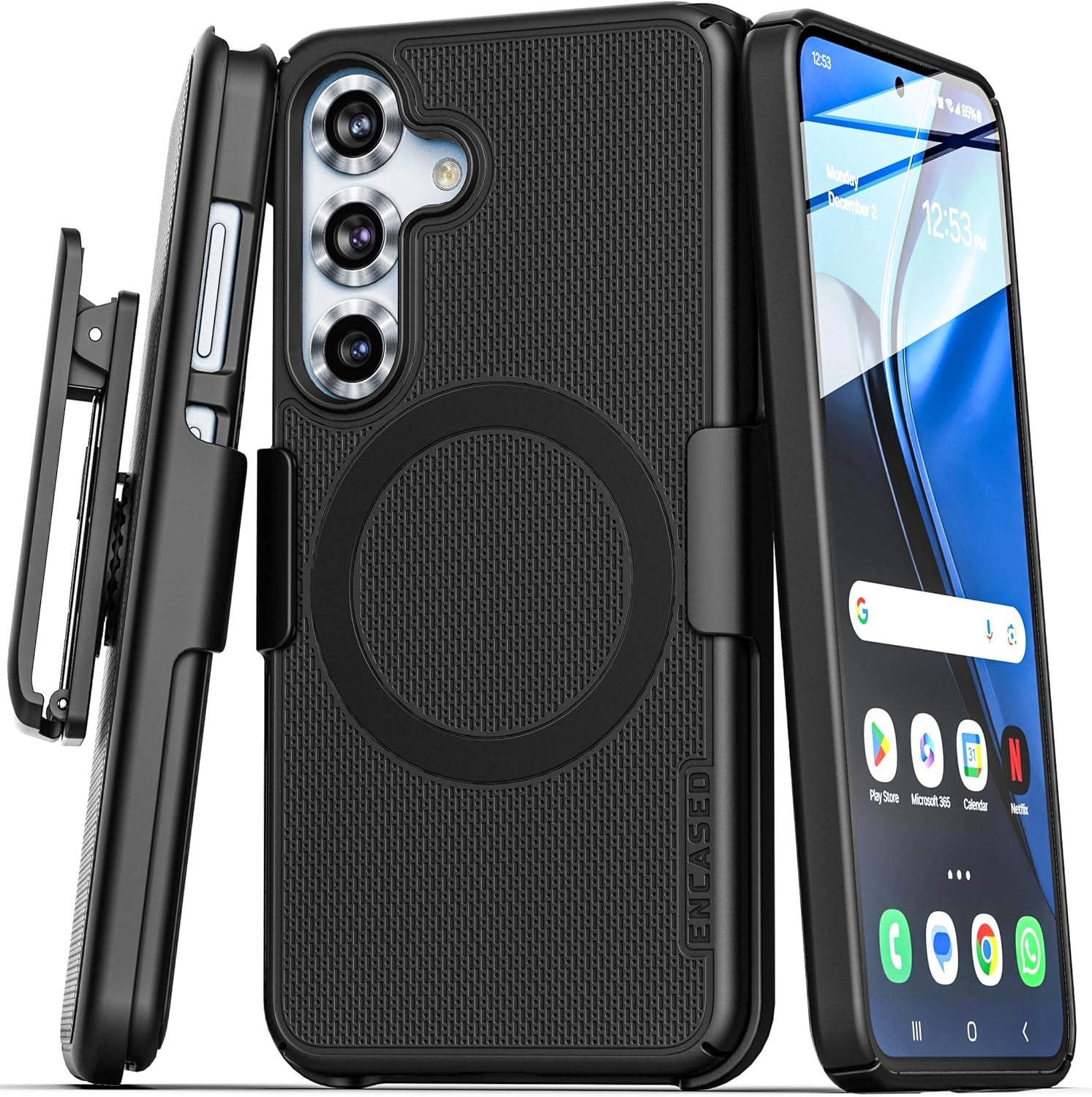 Belt Clip Case for Samsung Galaxy S25, (Slimline Series) Magnetic Holster Case, Compatible with Magsafe, Black (S25)