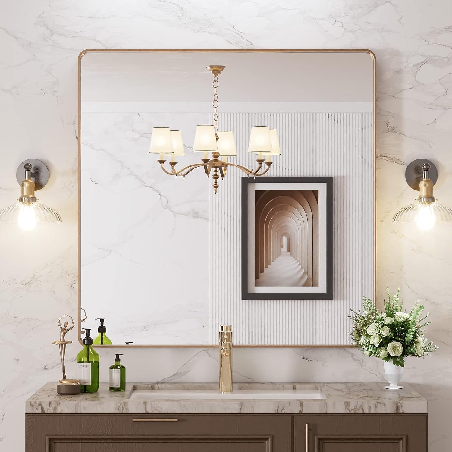 50X30 Inch Black Metal Framed Bathroom Mirror for Wall, Matte Black Bathroom Vanity Mirror Farmhouse, Large Rounded Rectangle Mirror, Anti-Rust, Tempered Glass, Hangs Horizontally or Vertically