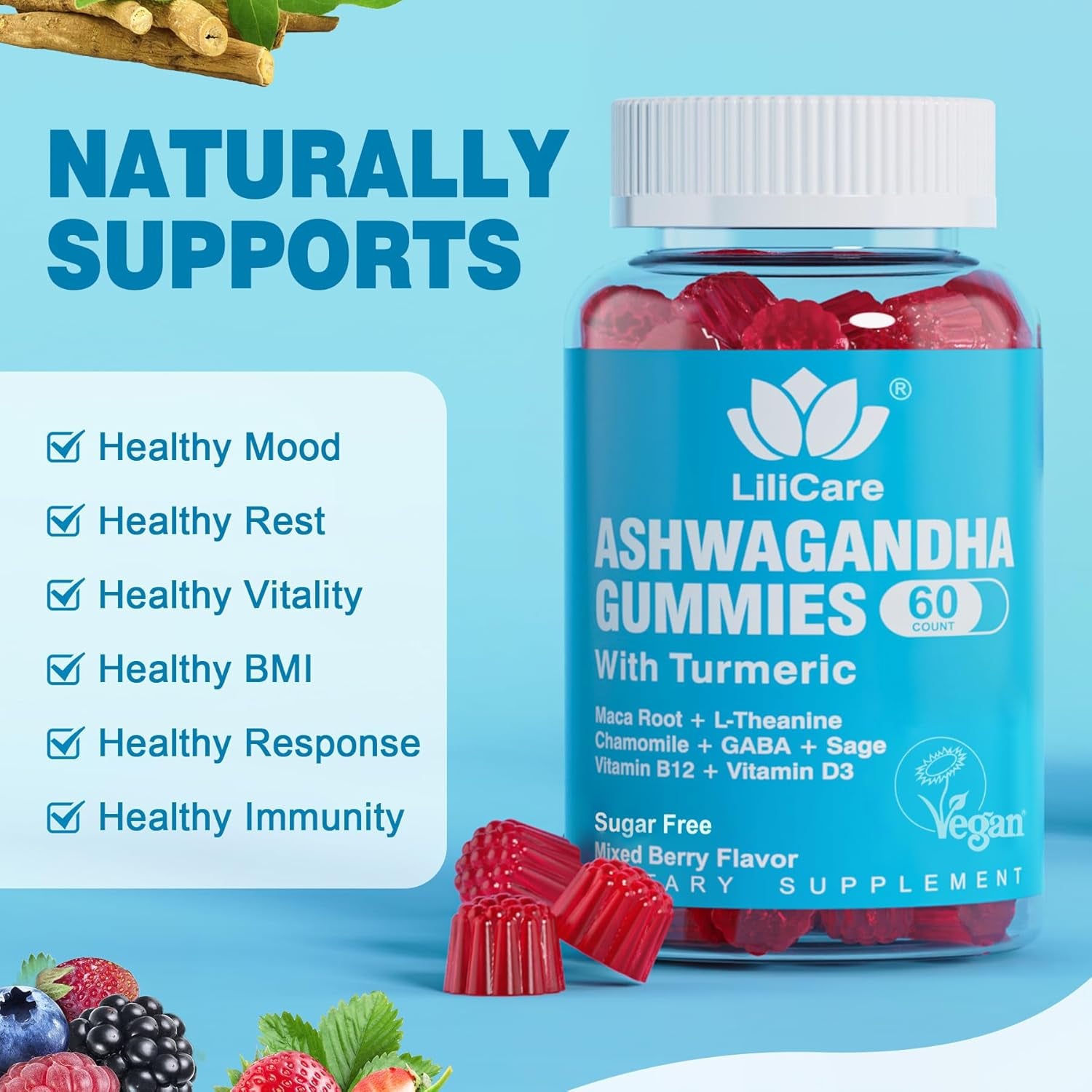 2 Pack Ashwagandha Gummies for Immune Support, 2000Mg Organic Ashwa Root Extract Supplement for Women & Men - 120 Count TLBH