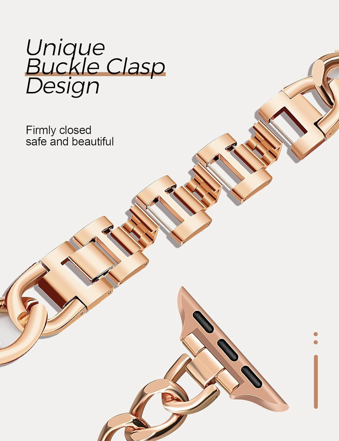 Rose Gold Watch Bands for Women Compatible with Apple Watch Band 38Mm 40Mm 41Mm Adjustable Metal Band Cowboy Steel Single Chain Bracelet for Iwatch Series 9/8/7/6/5/4/3/2/1/Se/Ultra (No Case)