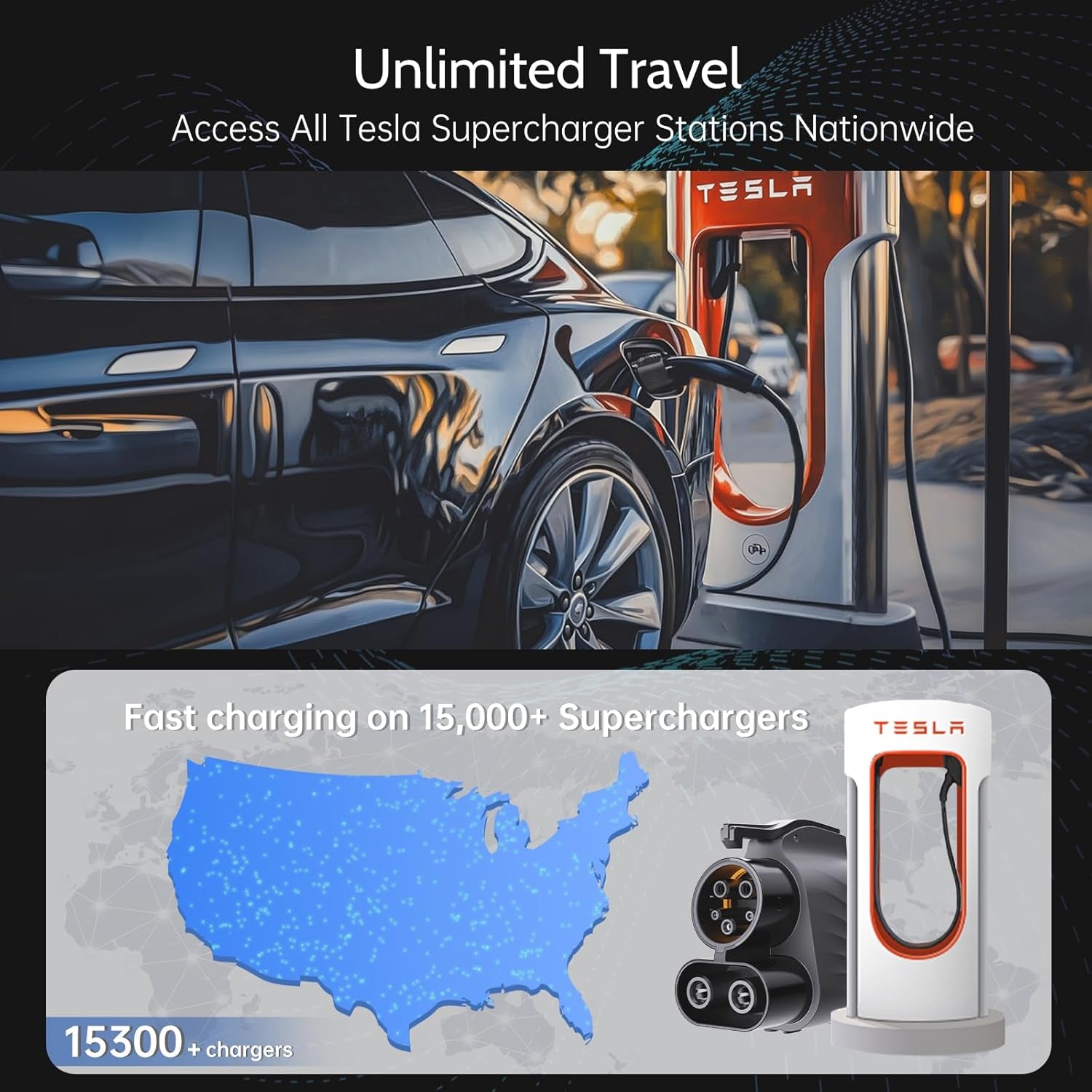 NACS to CCS1 Tesla Supercharger Adapter, Fast Charge Your CCS1 EV at Tesla Superchargers, Electric Vehicle Fast DC Charging Adapter Compatible with Ford, GM, Rivian, Volvo, and Polestar Evs