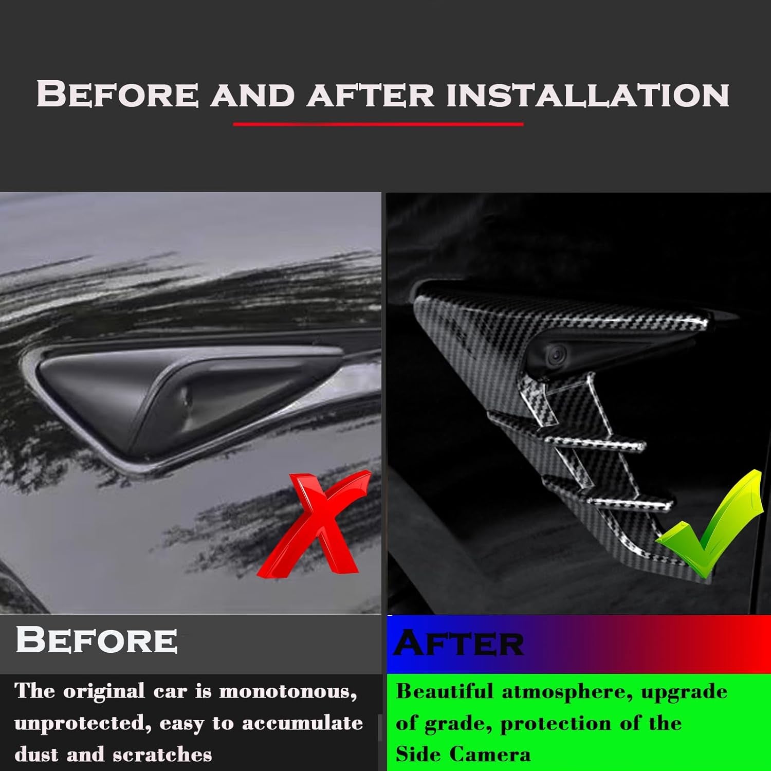 for 2024 Tesla Model 3 HW4.0 Side Camera Indicator Protection Cover Decoration Accessories Fit for Tesla Model 3 with HW4.0 (Glossy Carbon Fiber Pattern)