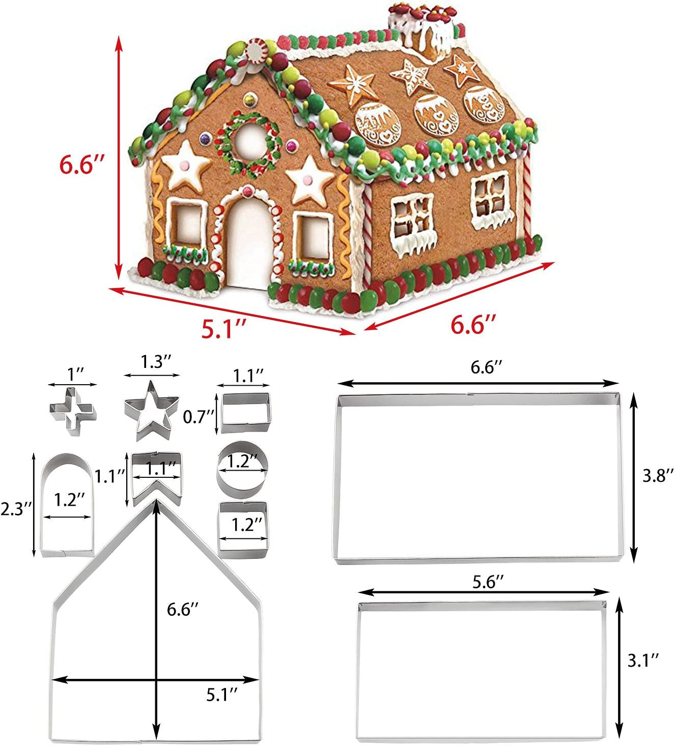 Gingerbread House Cookie Cutter Set - 3D House Cookie Cutters, Gingerbread House Kit for Holiday, Winter, Christmas & Gingerbread House Kit for Kids, Gift Package (10Pcs Christmas Cookie Cutters)
