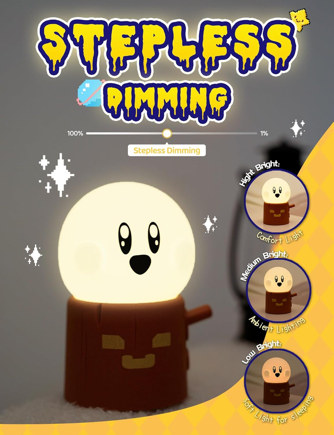 Cute Ghost Night Light, Warm Light Rechargeable Stepless Dimming Night Lights for Bedroom, Cute Little Buddy Ghost Anime Gifts, Funny Kids Room Decor for Teen Girls