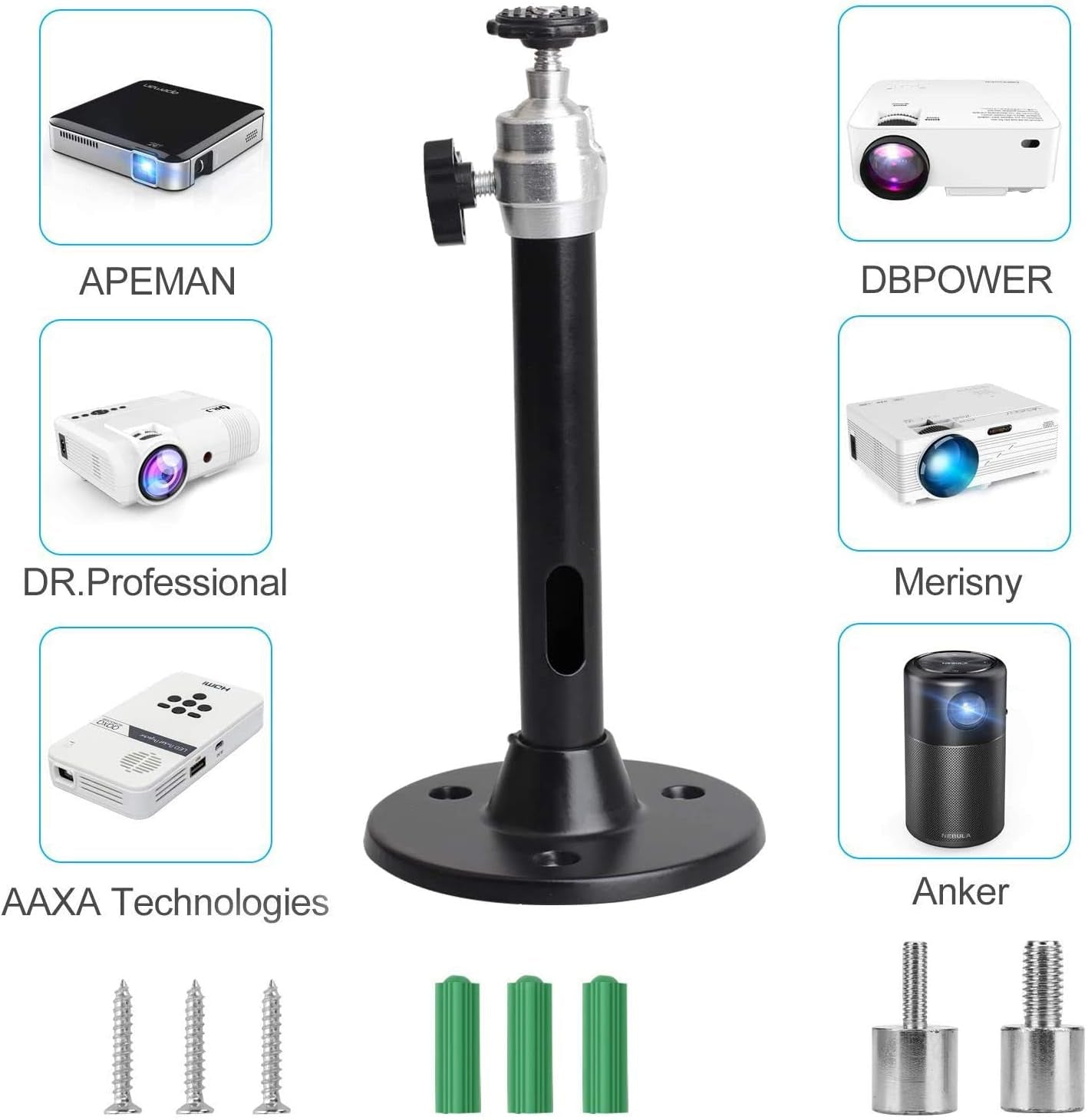 Mini Ceiling Wall Projector Mount Stand Compatible with QKK, DR.J, DBPOWER, Anker, VANKYO, AAXA, Jinhoo, PVO, TMY, Auking and Most Other Mini Projector (175Mm, Black)