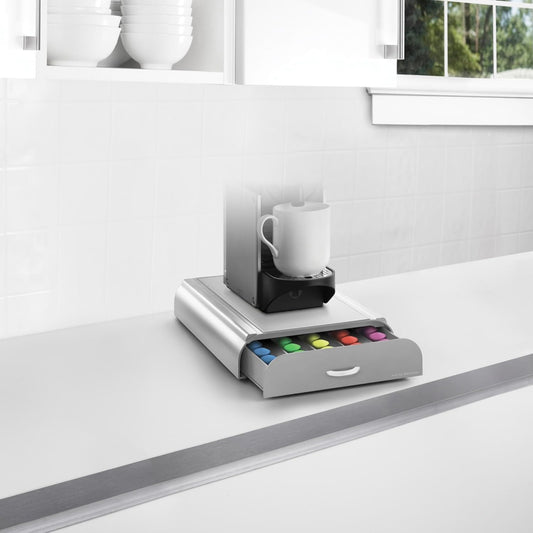 Nespresso Compatible Capsule Drawer, Countertop Organizer, Coffee Pod Holder, Storage, 9.25"L X 15"W X 2"H, Gray