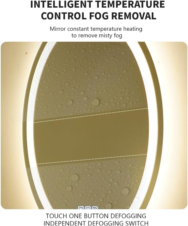 Ellipse 28 X 20 Inches, LED Mirror, Bathroom Smart Mirror with Lights,Front Lighted Vanity Mirror, Wall Mounted,Anti-Fog, Dimmable LED Makeup Mirror, Tempered Glass