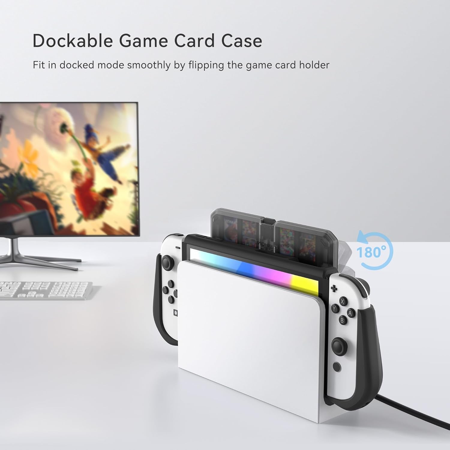 Switch OLED Case with Flip Design Game Storage,  Dockable Protective Case for Nintendo Switch OLED 2021, TPU Grip Portable Cover for 7 Inch and Joy-Con Controller, Black