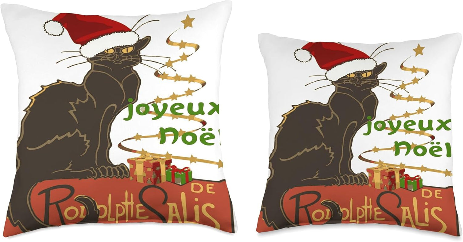 Joyeux Noel Le Chat Noir Christmas Holiday Vector Art Throw Pillow