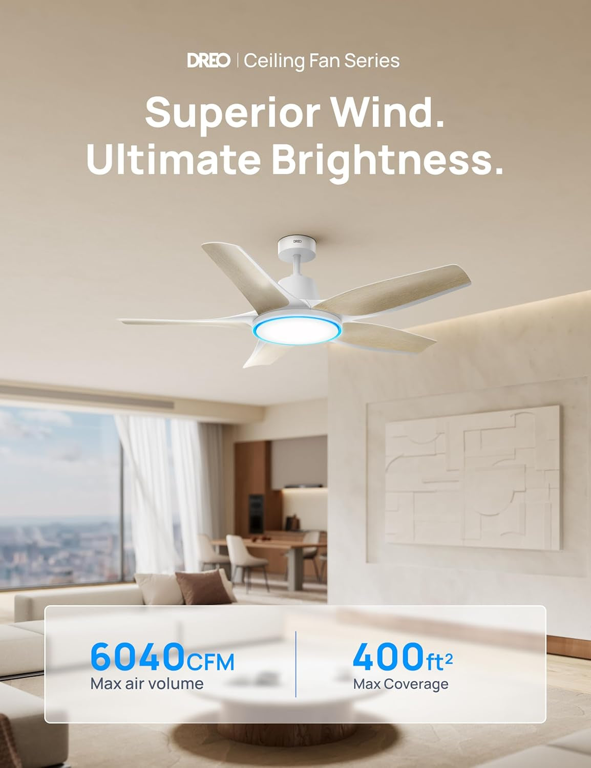 Smart Ceiling Fans with Lights, Low Profile Ceiling Fan with Alexa/App, 52'' Dimmable Lighting & Color Tuning, RGB Ambient Light for Living Room, Game Room, Easy Installation, Quiet, White