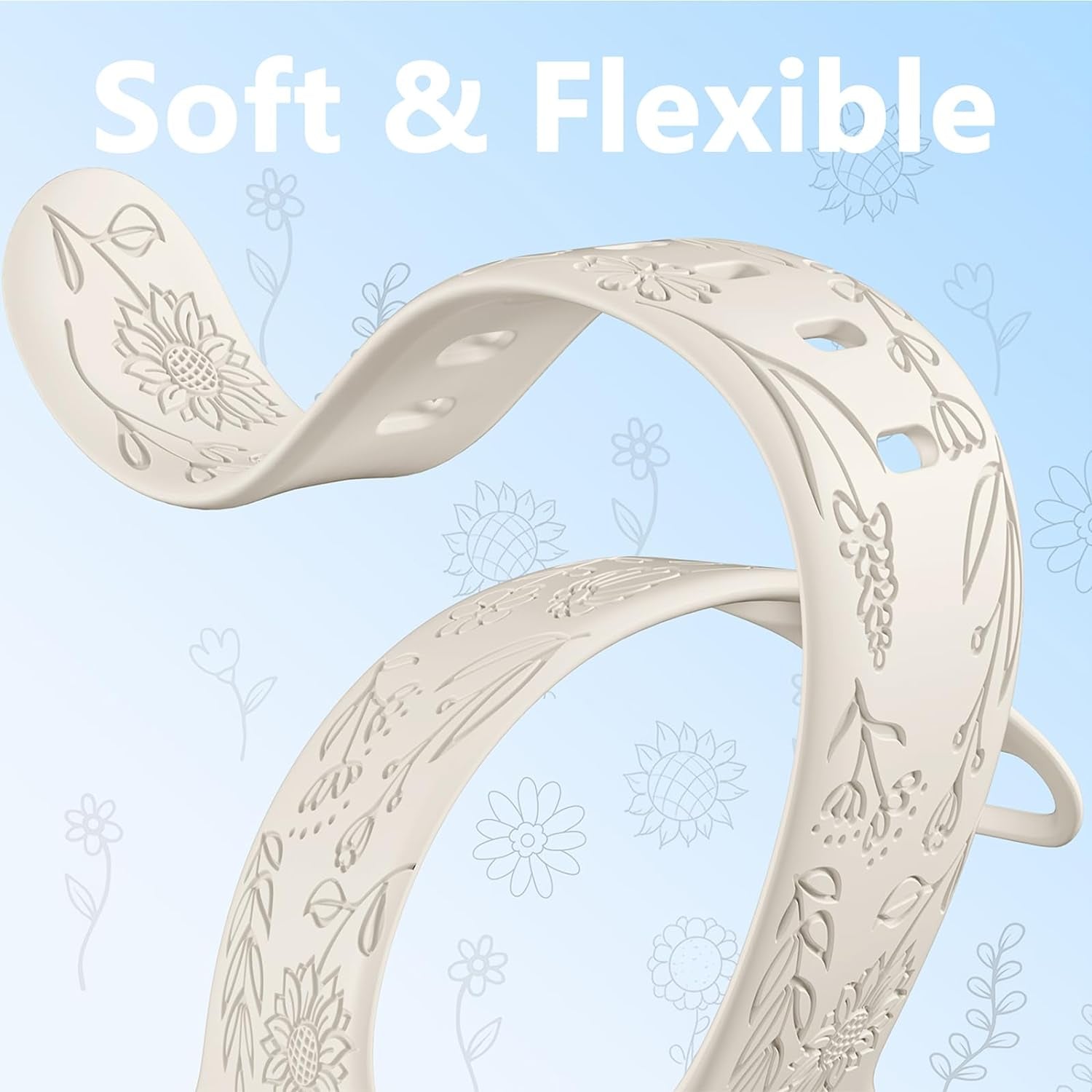 6 Pack Floral Engraved Bands Compatible with Apple Watch Band 44Mm 40Mm 38Mm 41Mm 45Mm 49Mm 42Mm Women, Soft Silicone Cute Flower Pattern Sport Strap for Iwatch Bands Series Ultra Ultra 2 SE 9 8 7 6 5 4 3 2 1