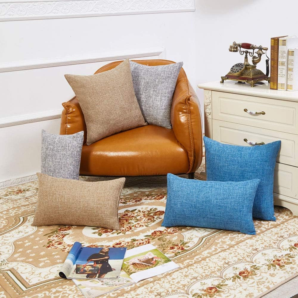 Set of 2 Pillow Covers Rustic Linen Decorative Square Throw Pillow Covers 18X18 Inch for Sofa Couch Decoration