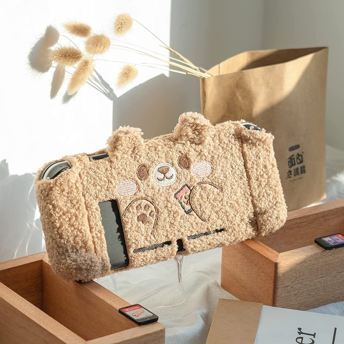 Cute Plush Protective Case Cover Compatible with Switch - Shock-Absorption and Anti-Scratch - Plush Bear (For Switch 2017)