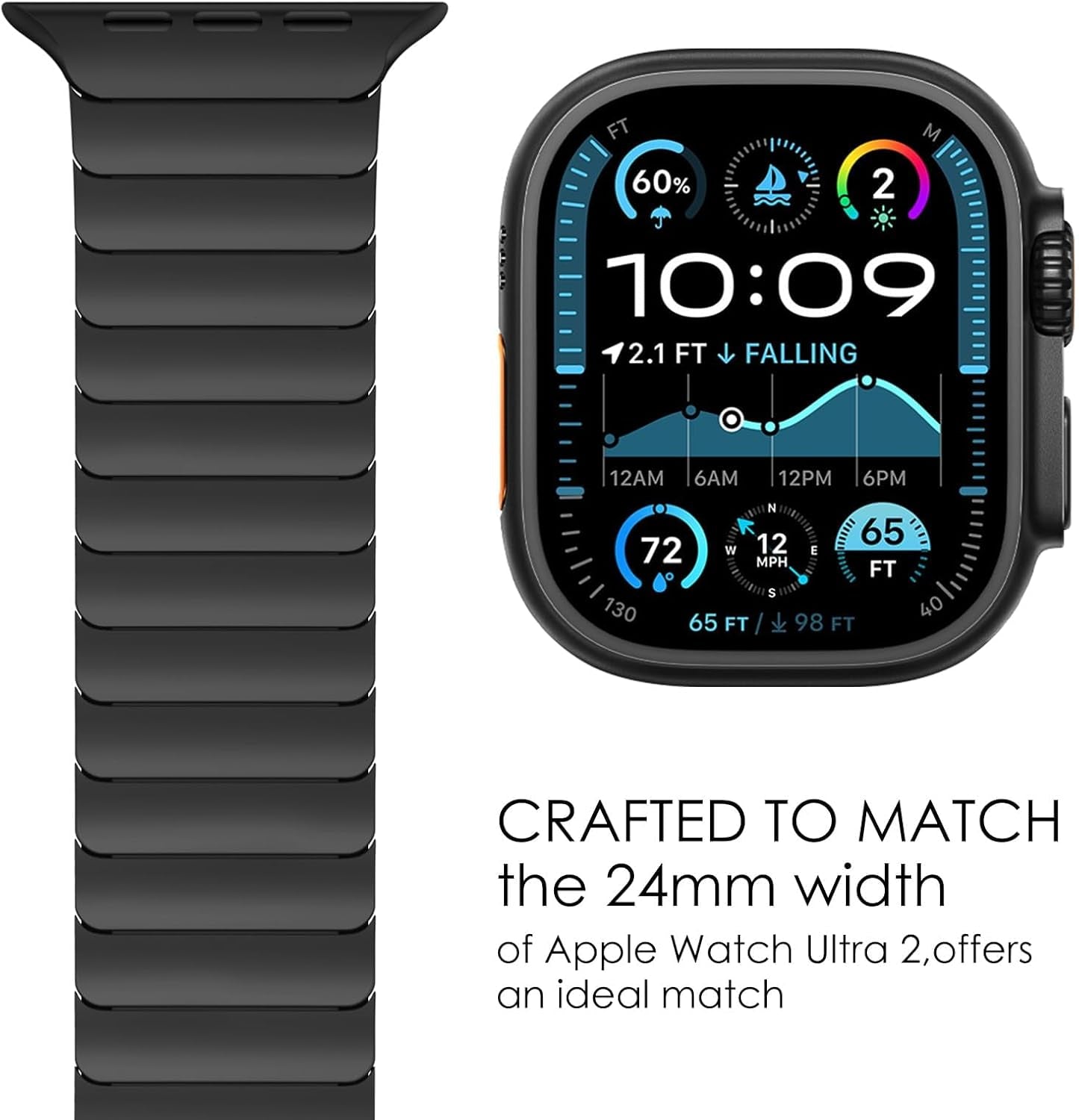Compatible for Apple Watch Ultra 2 Band Ultra Band 49Mm 46Mm 45Mm 44Mm 42Mm Series 10 9 8 7 for Men, 24Mm Wide Stainless Steel Metal Bands for Apple Watch Iwatch SE Series 6 5 4 Link, Black