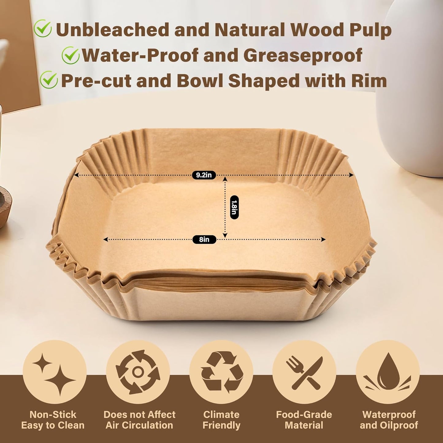 Air Fryer Liners Disposable, 125Pcs Non-Stick Disposable Airfryer Liners, 8 Inch Unbleached Parchment Paper, Square Air Fryer Paper Liners for 5-8QT Air Fryer, Baking, Roasting Microwave