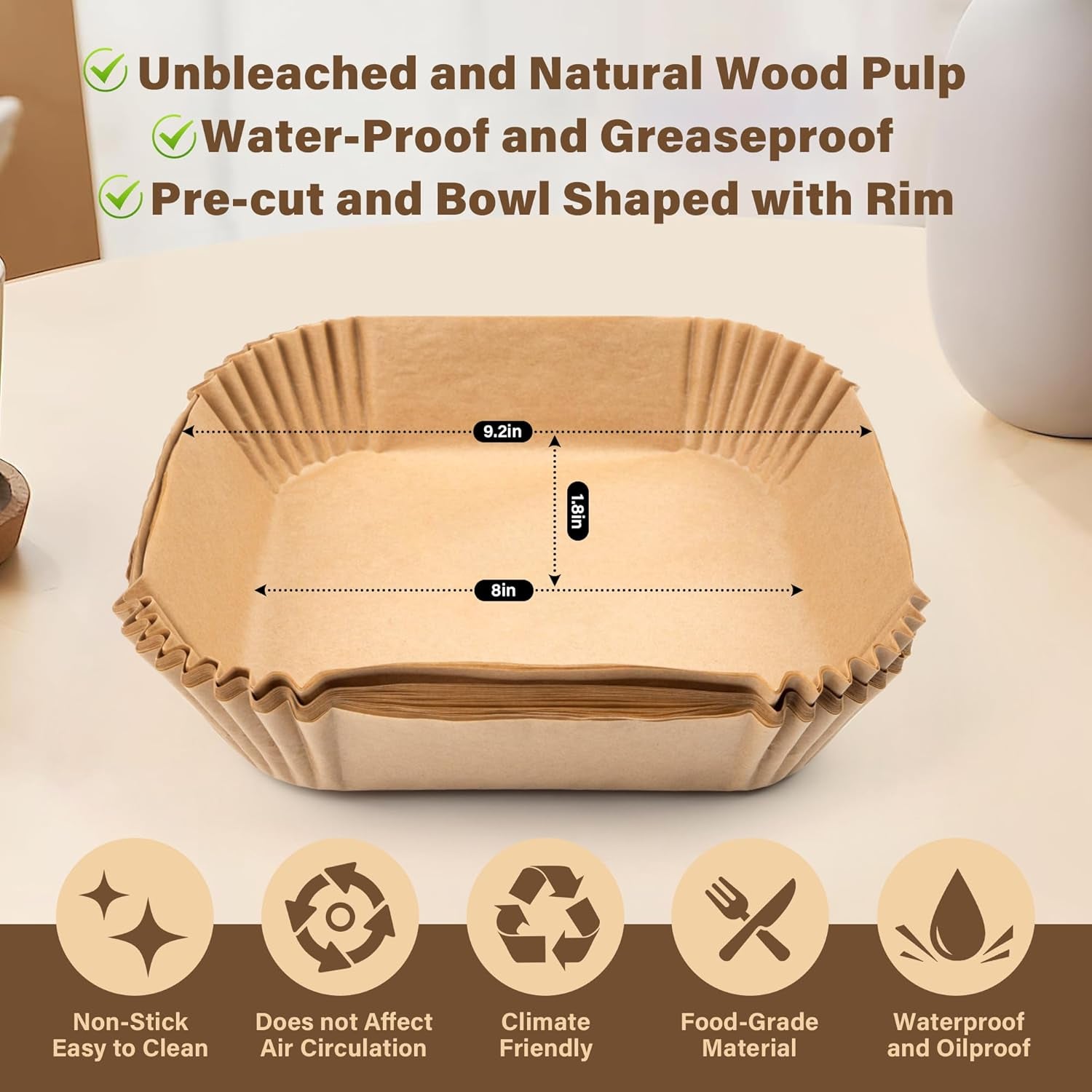 Air Fryer Liners Disposable, 125Pcs Non-Stick Disposable Airfryer Liners, 8 Inch Unbleached Parchment Paper, Square Air Fryer Paper Liners for 5-8QT Air Fryer, Baking, Roasting Microwave