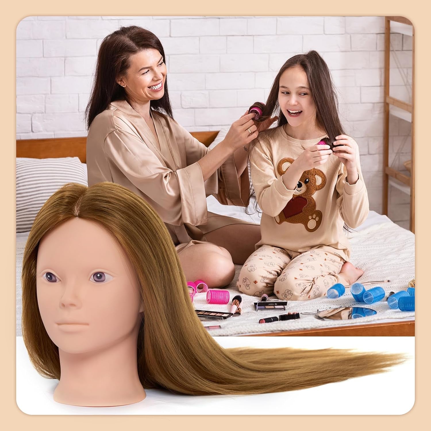 Mannequin Head with 60% Real Human Hair, 28 Inch Make up Cosmetology Manikin Practice Head with Hair,Braiding Hairdressing Doll Head for Hair Styling with Table Clamp + DIY Hair Styling Set