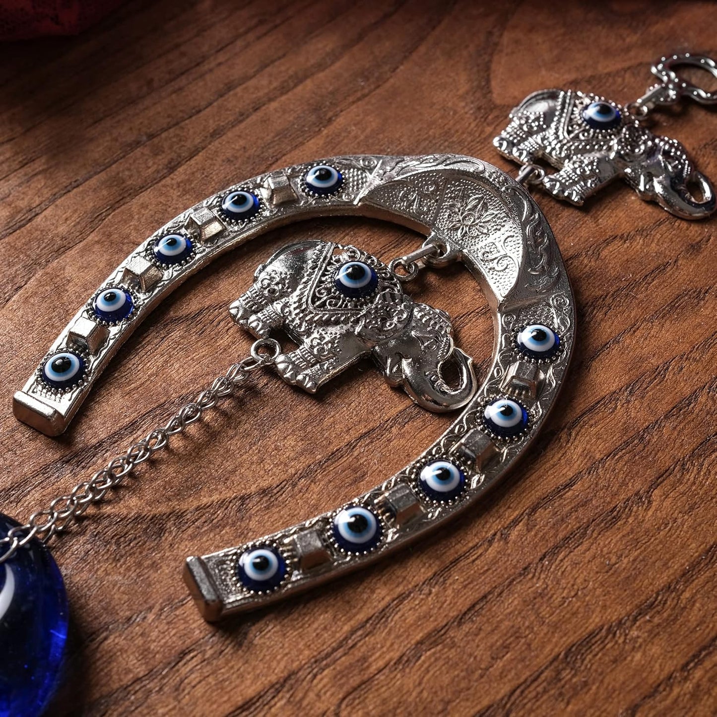 Evil Eye Wall Decor 3.7''W X 10.2''L Metal - Glass Turkish Greek Nazar Amulet Good Luck & Protection Charm - Handmade Hanging Ornament for Home,Office, Door - Ojo Turco