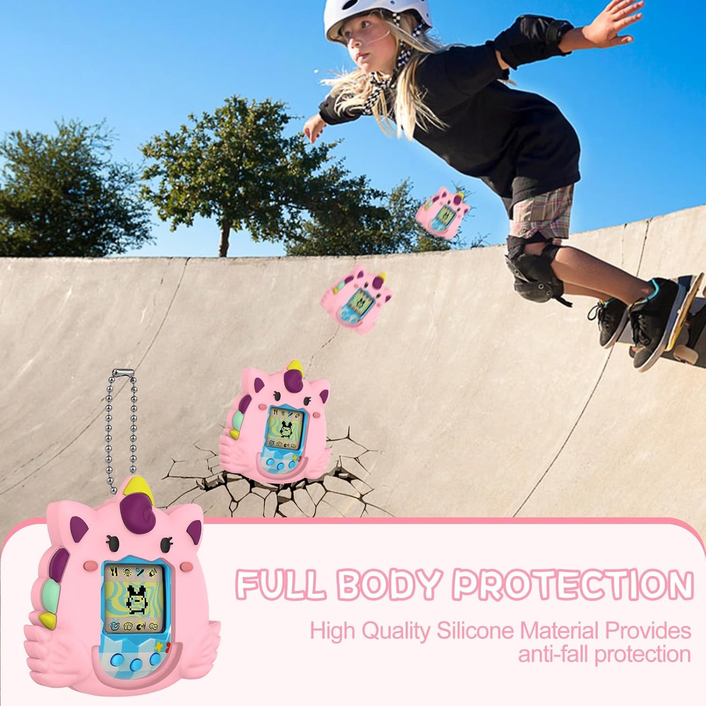 Silicone Case Compatible with Tamagotchi Original Virtual Pet Game Machine, Pink Anime Cute Cartoon Virtual Pet Game Machine Protector Cover for Tamagotchi Original Accessories ZOUSA