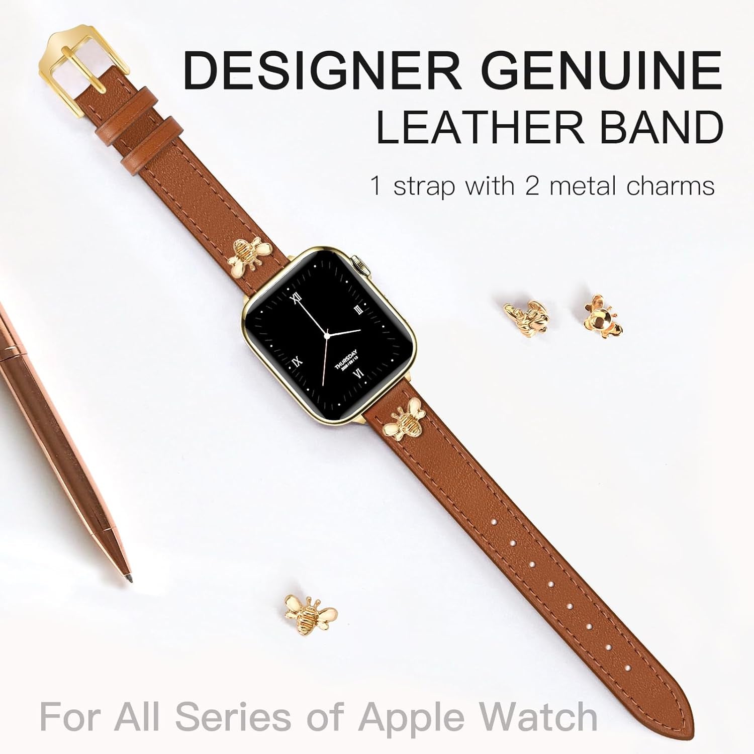 Elegant Slim Leather Bands Boho Beaded Watch Band Bundle Compatible with Apple Watch 38Mm 40Mm 41Mm 42Mm 44Mm 46Mm 45Mm 49Mm Women for Iwatch Series 10/9/8/7/6/5/4/3/2/1/Se/Ultra