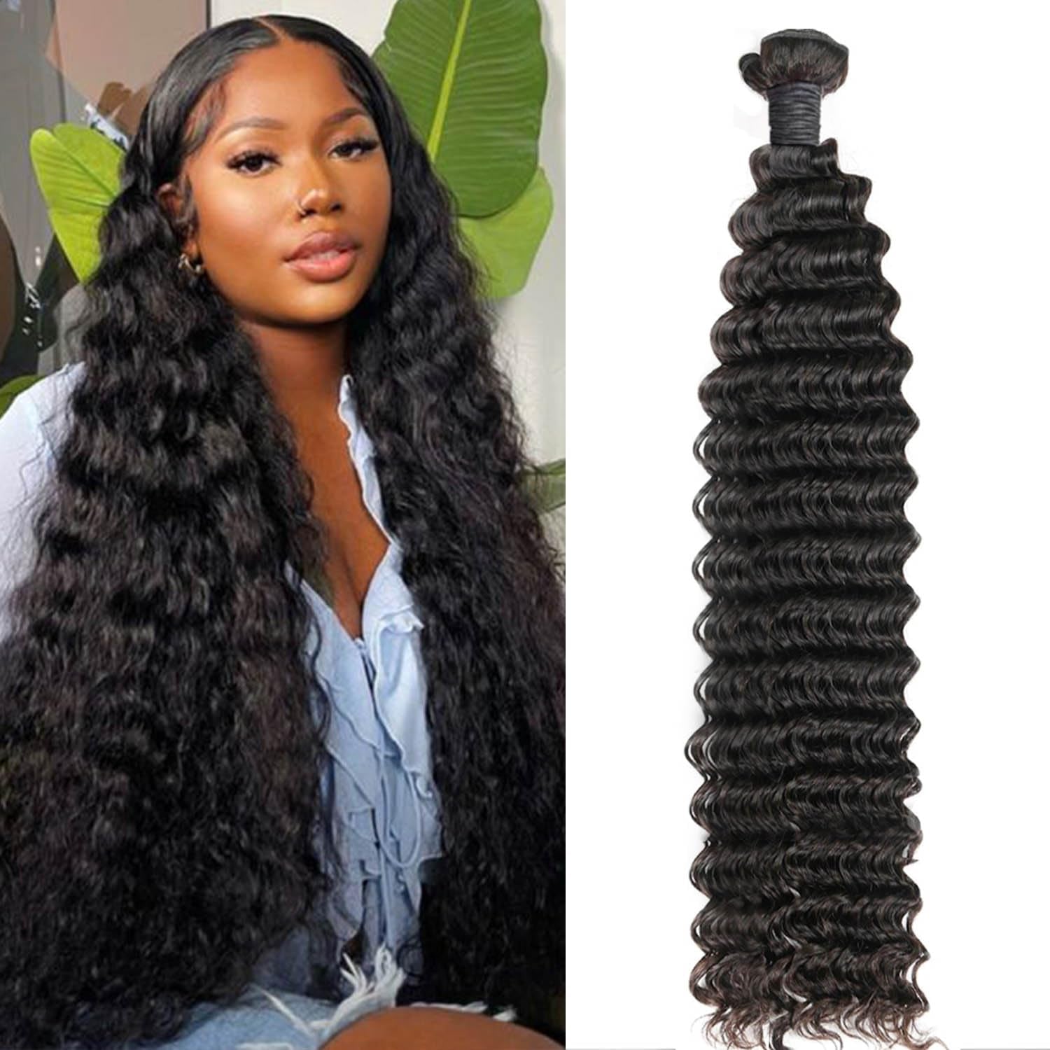 Deep Wave Bundles Human Hair Weave Single Bundles Deep Curly Brazilian Virgin Hair Wet and Wavy Bundle 12A Grade Unprocessed Human Hair Extensions Natural Black 18 Inch