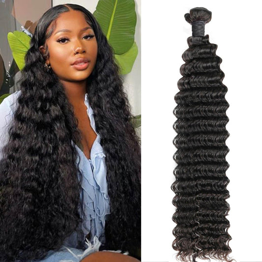 Deep Wave Bundles Human Hair Weave Single Bundles Deep Curly Brazilian Virgin Hair Wet and Wavy Bundle 12A Grade Unprocessed Human Hair Extensions Natural Black 18 Inch
